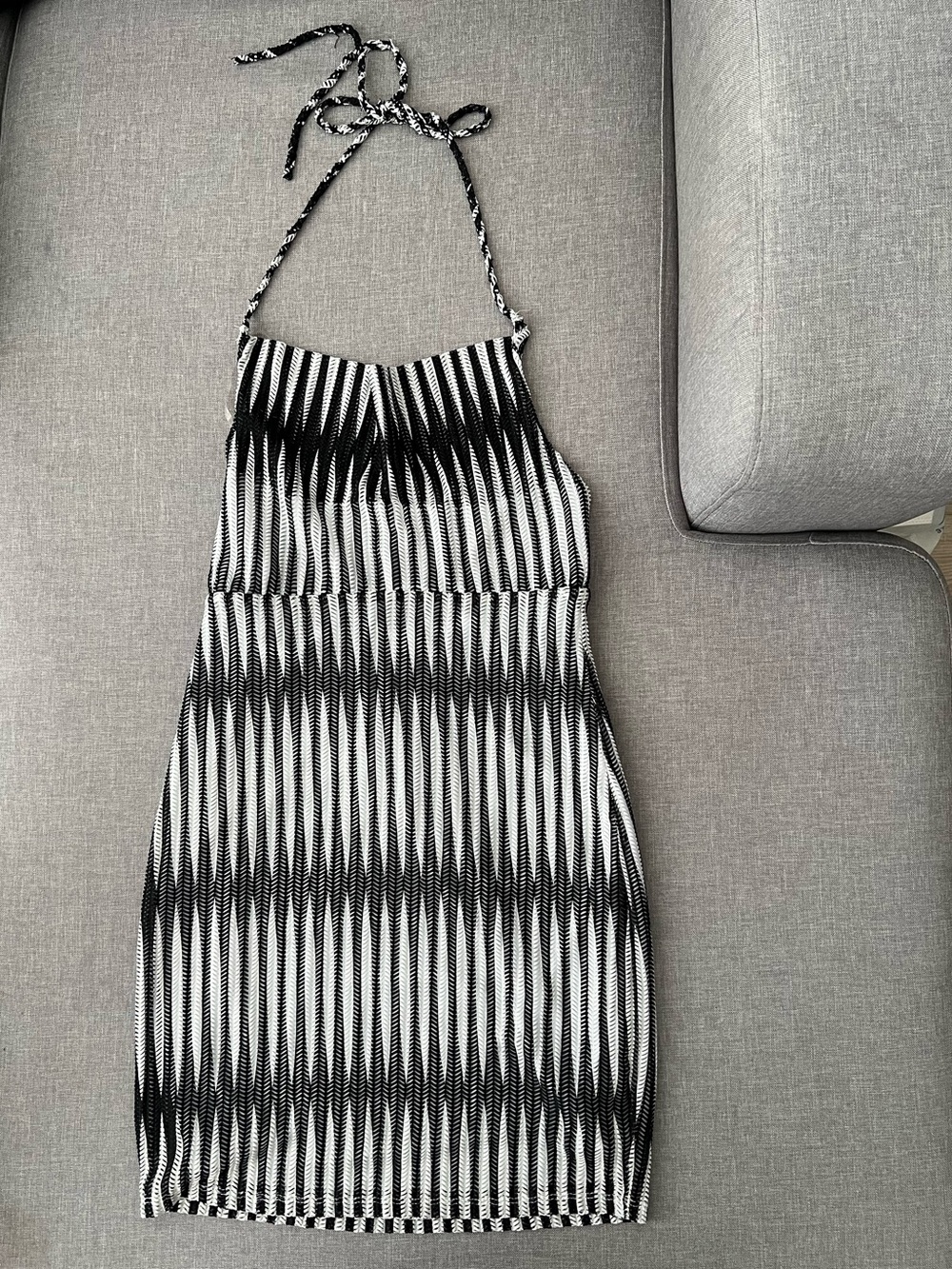 Black & White Halter Mini Dress with Striped Pattern, Size Small